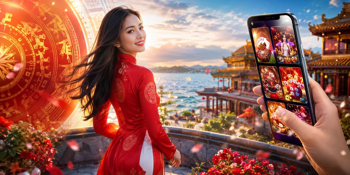 Phụ nữ mặc áo dài tại Huế thưởng thức trải nghiệm thể thao và giải trí trực tuyến trên điện thoại di động